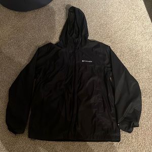 Columbia, black raincoat, size large